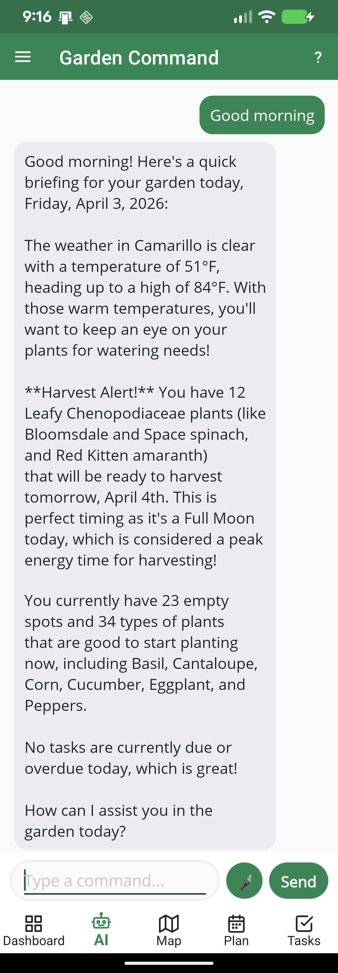 Mobile AI — full conversation finding peppers across all beds
