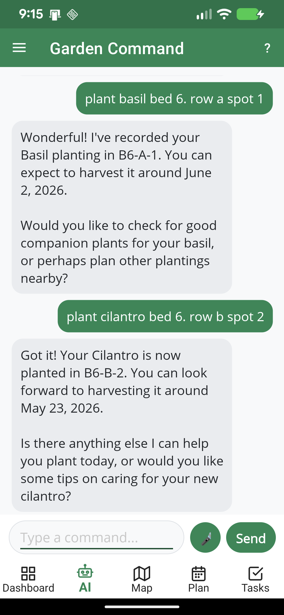 Mobile AI — planting basil and cilantro by voice